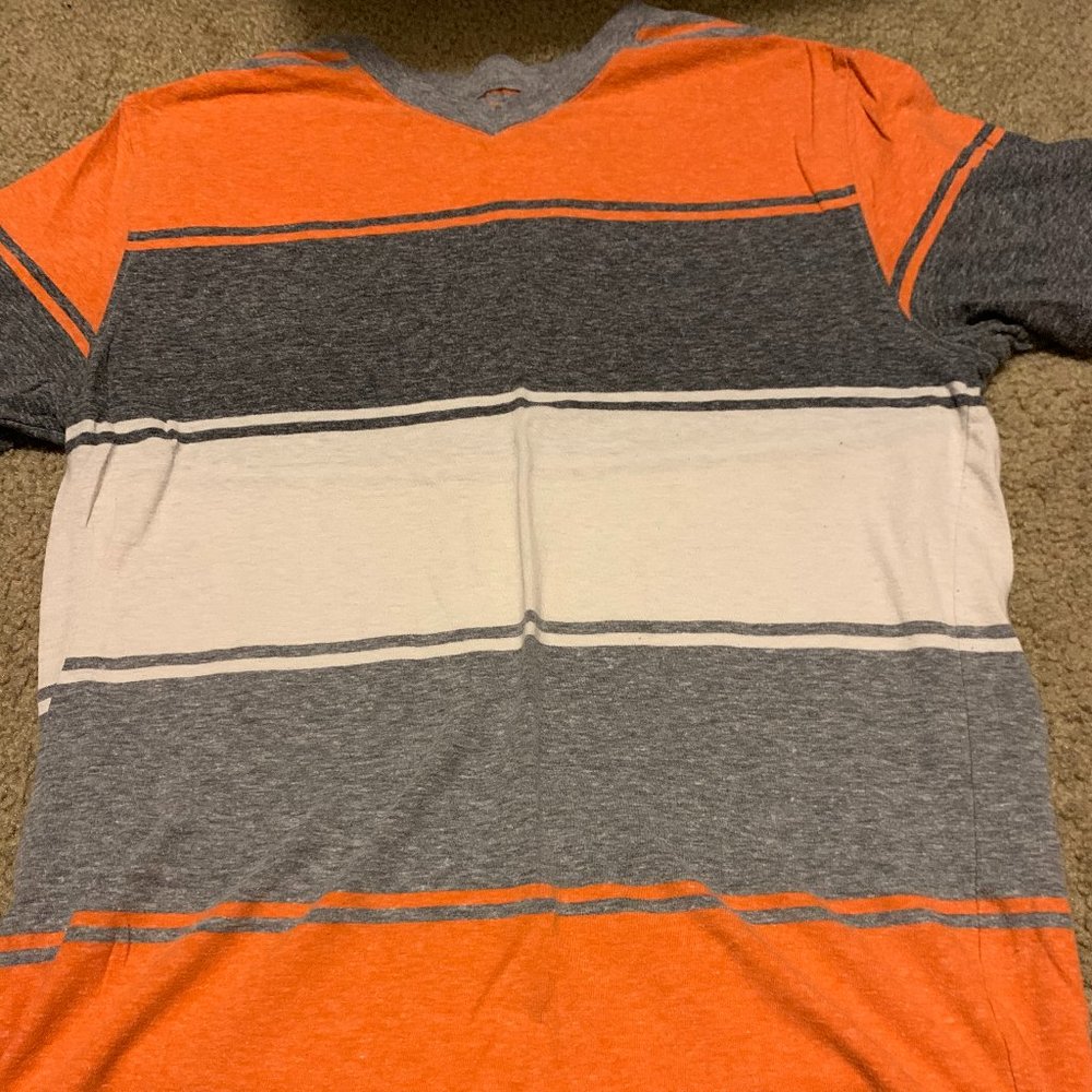 Orange, Gray, and White Striped T-Shirt Kids Size 18